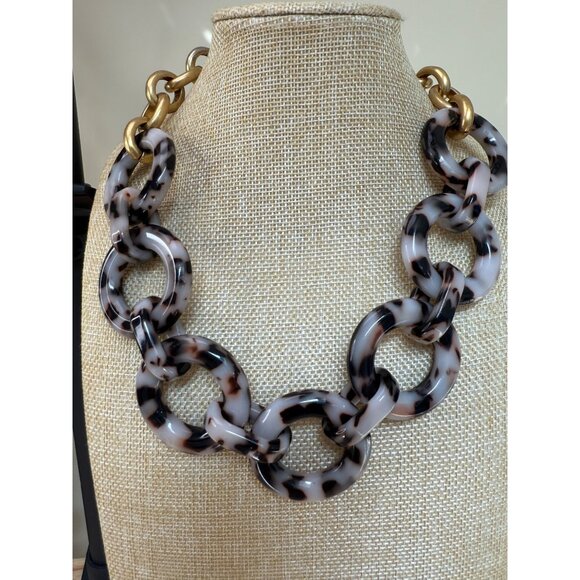 J. Crew Tortoiseshell Link Statement Necklace W/ Gold-Tone Chain 21-In - Picture 1 of 9